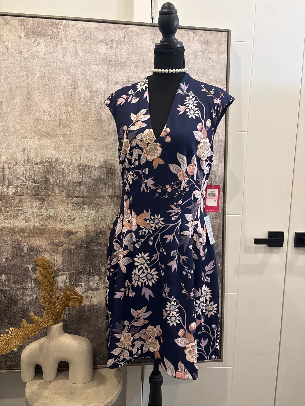 Vince Camuto Navy Floral Midi Dress